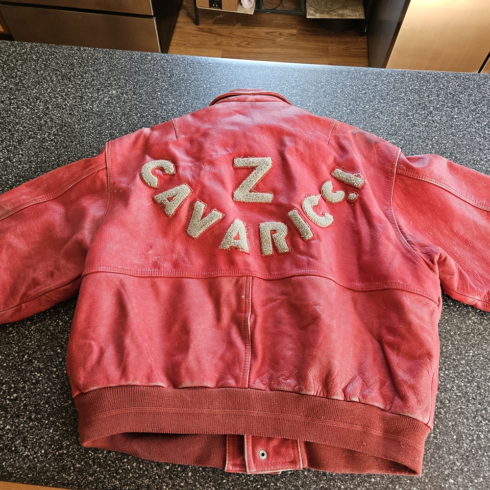 Z. Cavaricci Red Leather Varsity Bomber Jacket